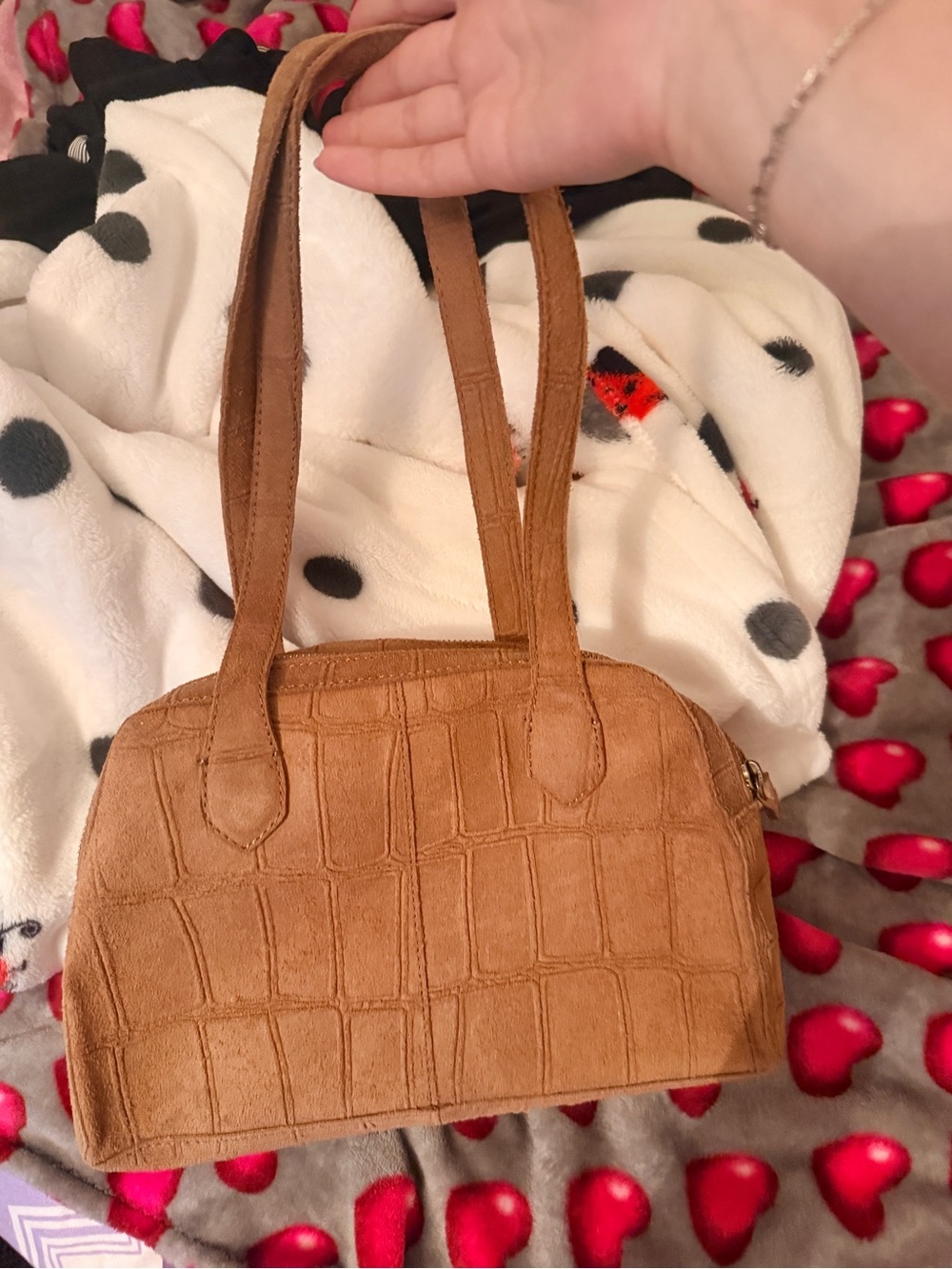 Tan Suede Croc-Embossed Satchel Bag - Brand:tj maxx